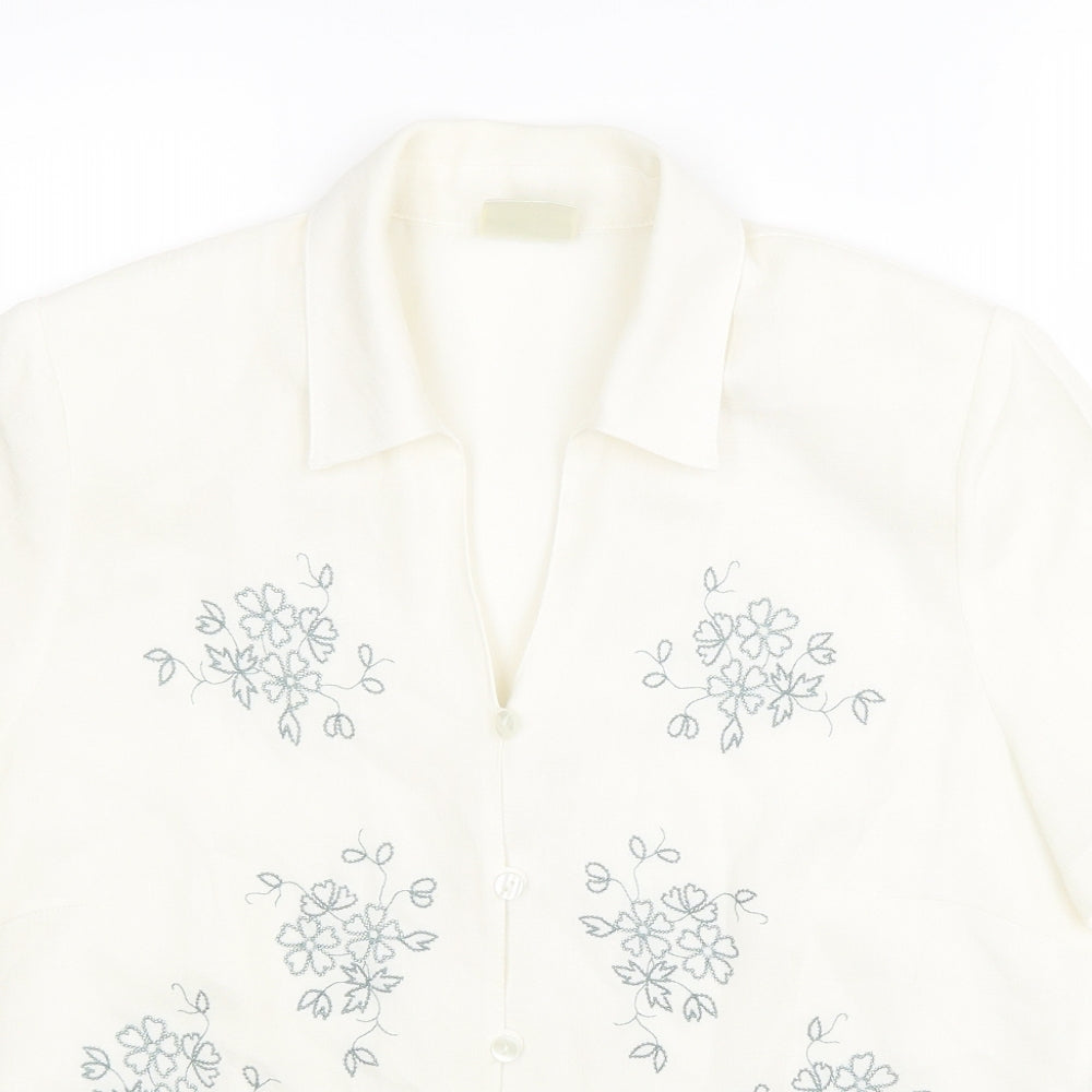 Eastex Womens White Polyester Jersey Button-Up Size 12 Collared - Flower Detail