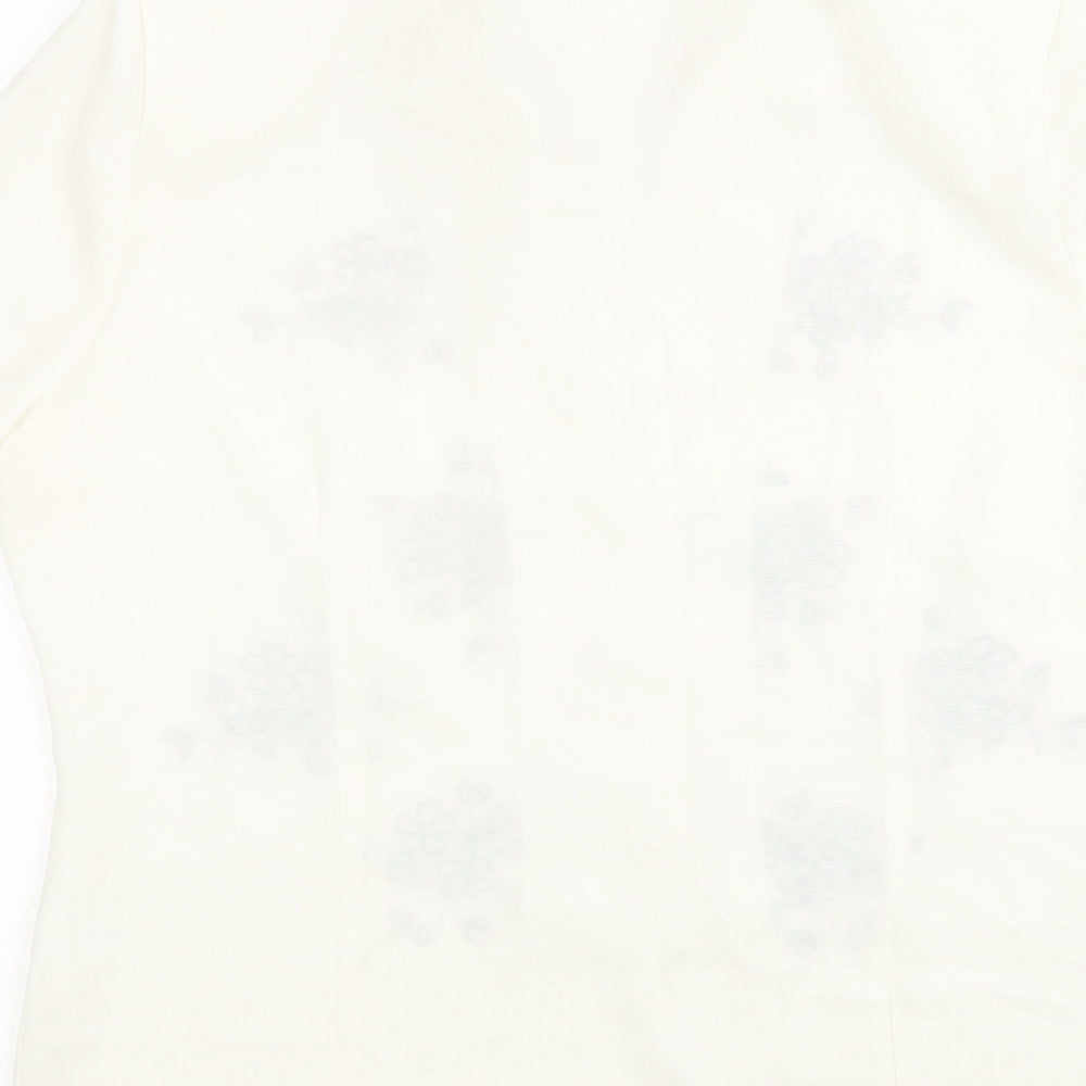 Eastex Womens White Polyester Jersey Button-Up Size 12 Collared - Flower Detail