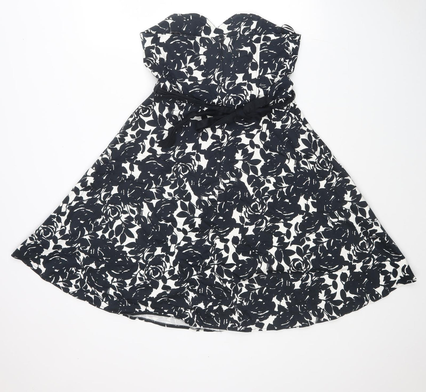 New Look Womens Black Floral Cotton Fit & Flare Size 12 Sweetheart Zip
