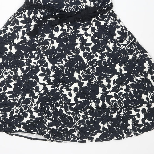 New Look Womens Black Floral Cotton Fit & Flare Size 12 Sweetheart Zip