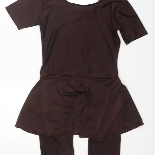 HAT Girls Brown Polyester Unitard One-Piece Size L Pullover - Heart