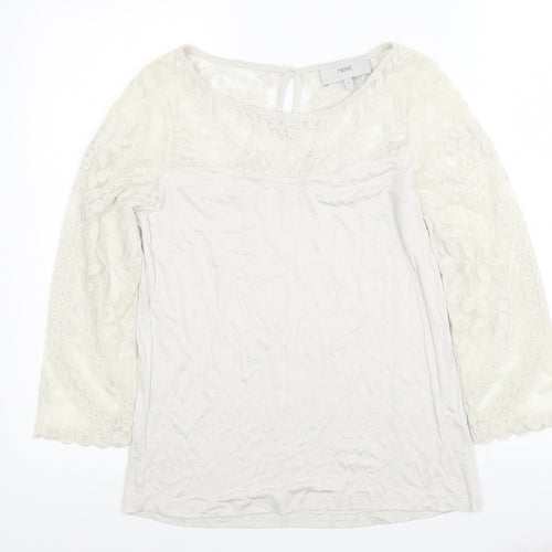 NEXT Womens Ivory Geometric Polyester Jersey Blouse Size 6 Round Neck