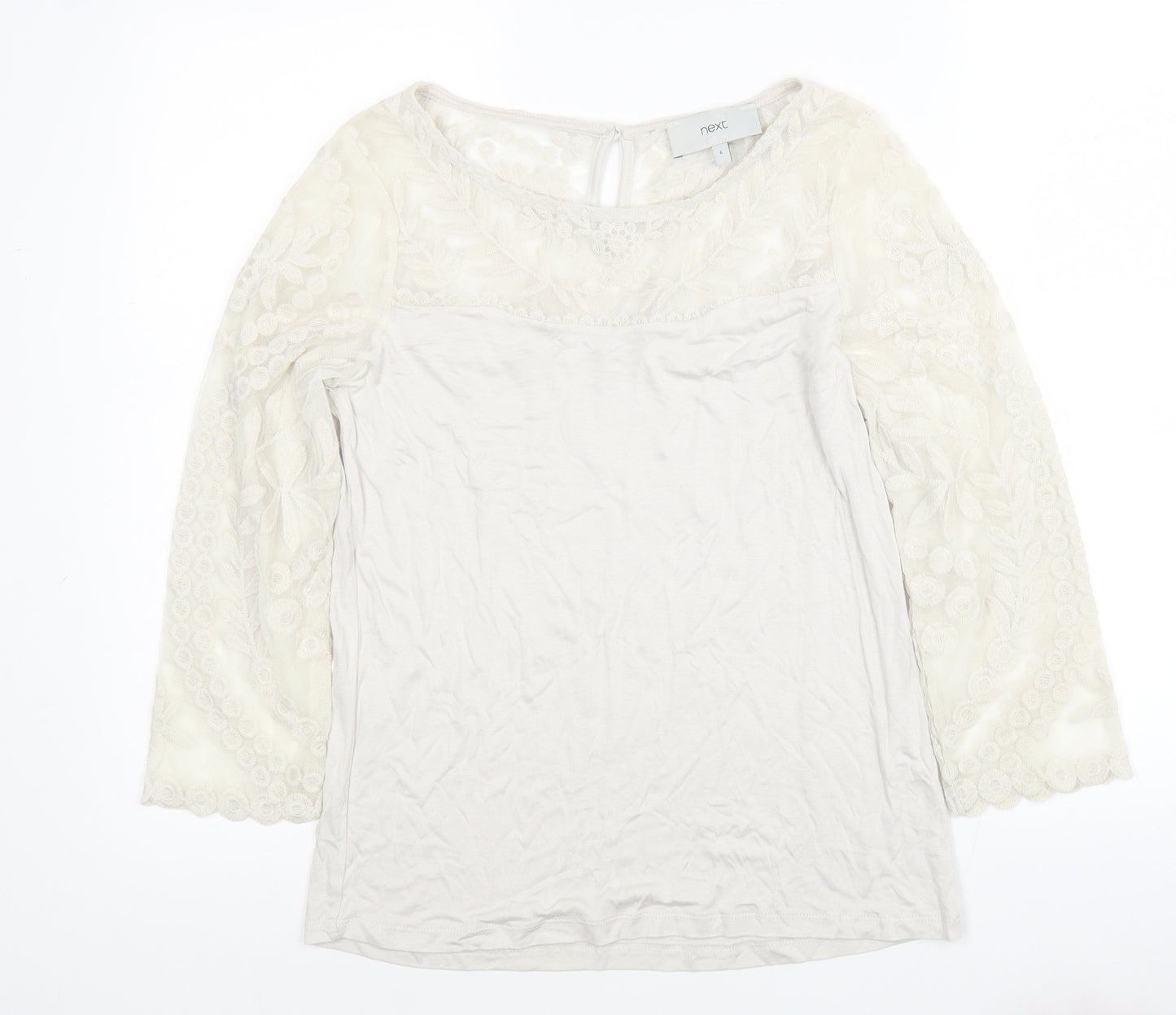 NEXT Womens Ivory Geometric Polyester Jersey Blouse Size 6 Round Neck