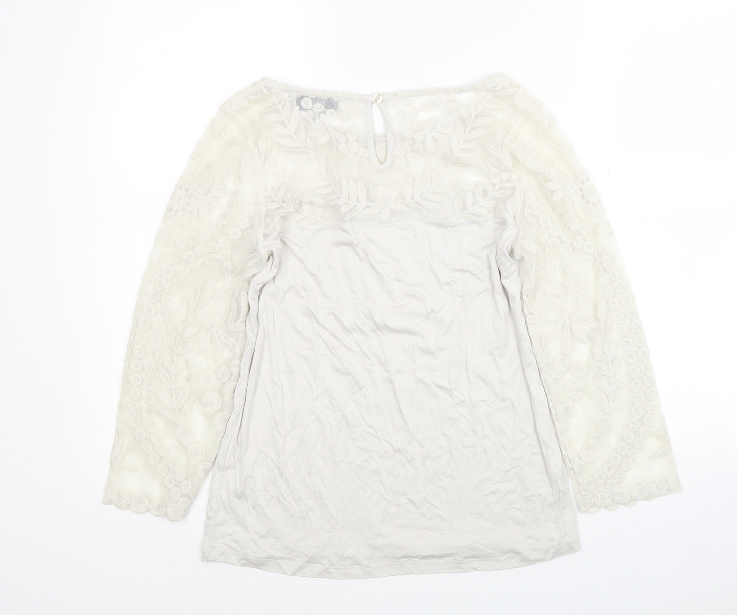 NEXT Womens Ivory Geometric Polyester Jersey Blouse Size 6 Round Neck