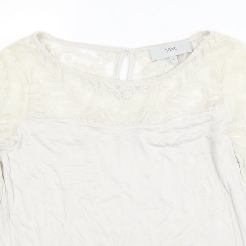 NEXT Womens Ivory Geometric Polyester Jersey Blouse Size 6 Round Neck
