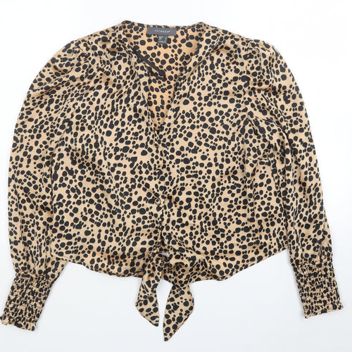 Primark Womens Beige Animal Print Polyester Basic Blouse Size 8 V-Neck - Leopard Print