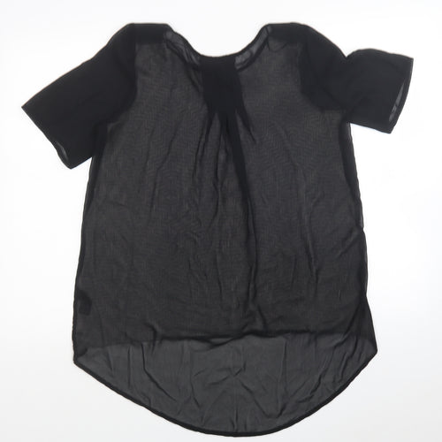 George Womens Black Geometric Polyester Jersey Blouse Size 10 Round Neck