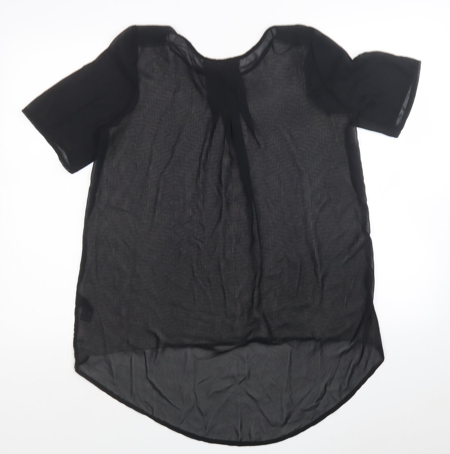 George Womens Black Geometric Polyester Jersey Blouse Size 10 Round Neck