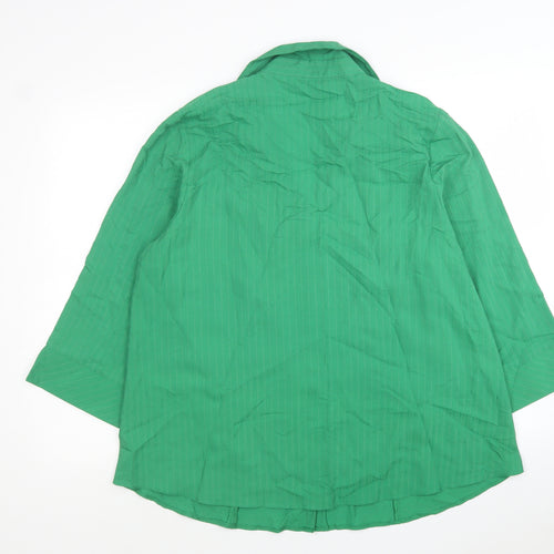 Arcadia Womens Green Striped Viscose Jersey Button-Up Size 20 V-Neck