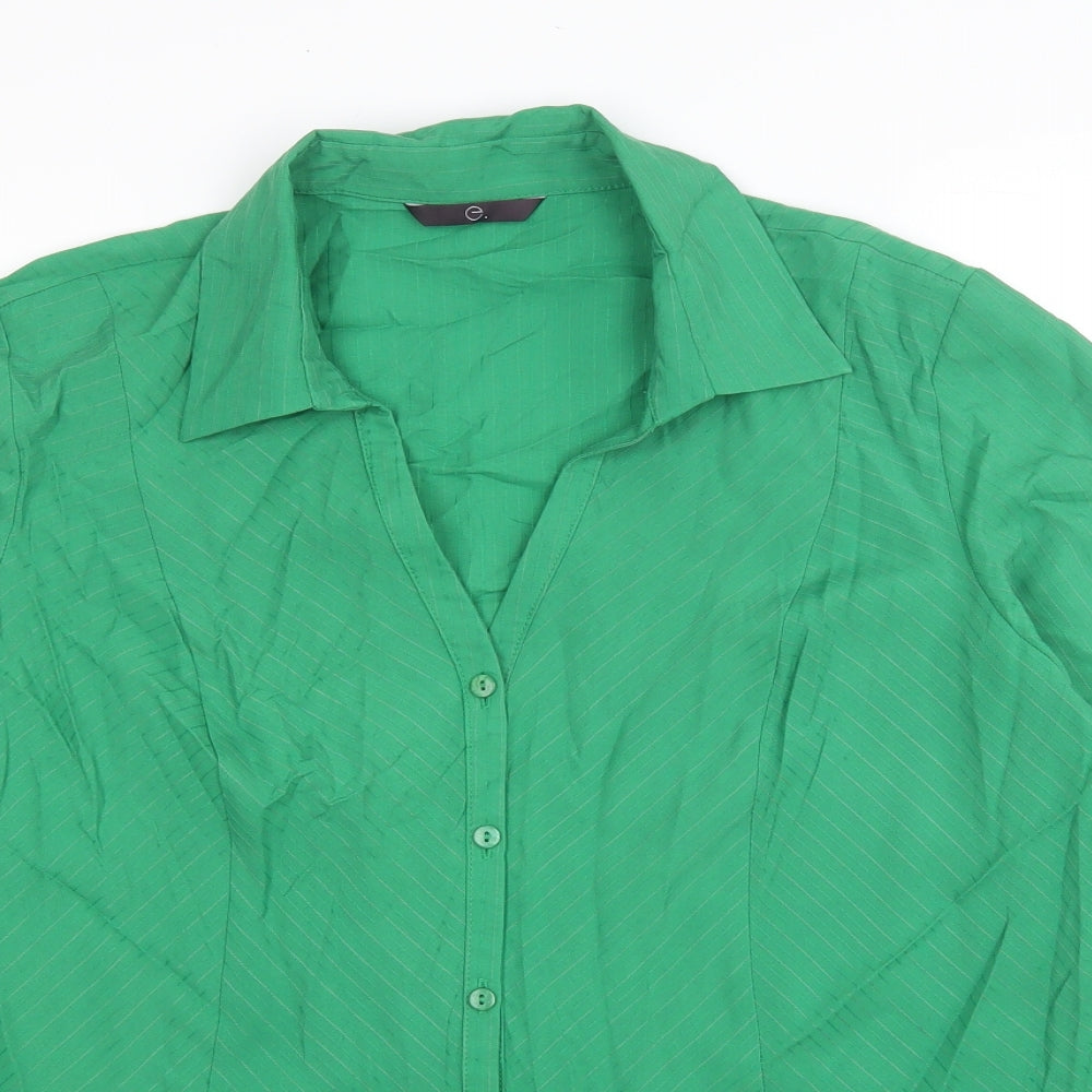 Arcadia Womens Green Striped Viscose Jersey Button-Up Size 20 V-Neck