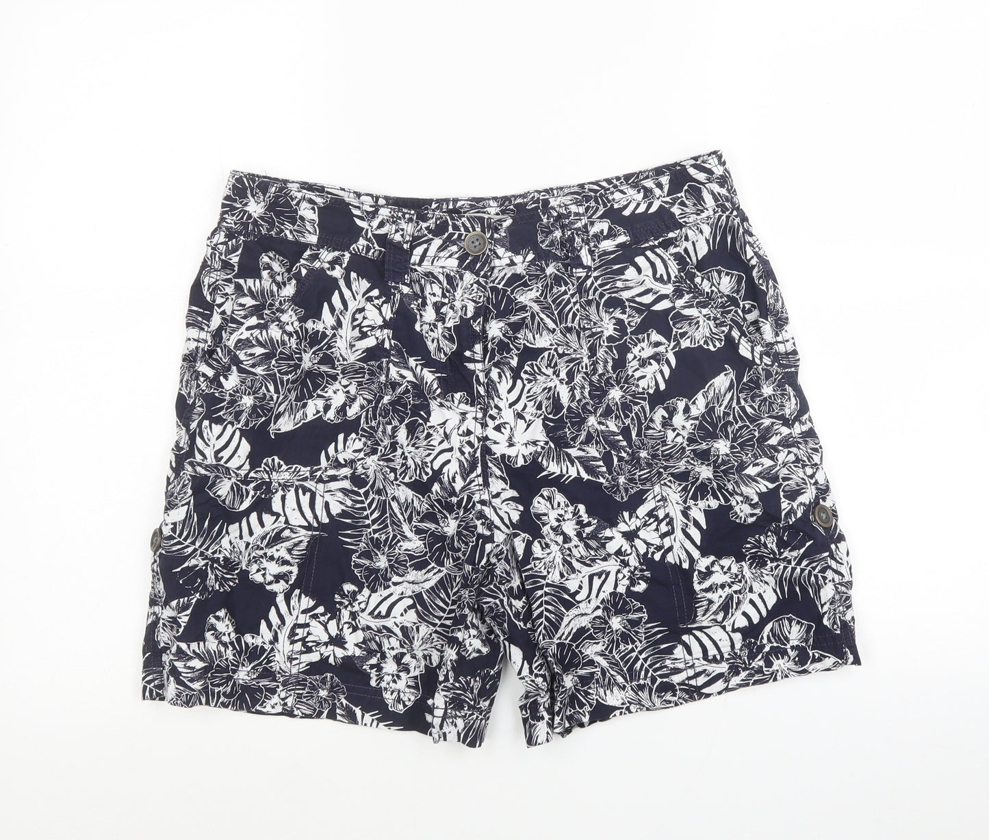 George Womens Black Floral Cotton Bermuda Shorts Size 12 L5 in Regular Button