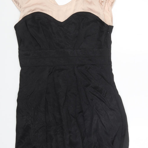 Miss Selfridge Womens Black Colourblock Viscose A-Line Size 12 Scoop Neck Zip