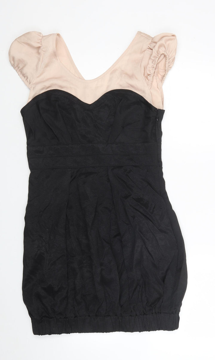 Miss Selfridge Womens Black Colourblock Viscose A-Line Size 12 Scoop Neck Zip