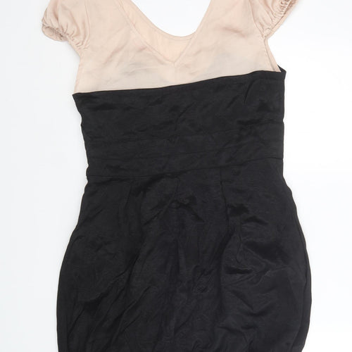 Miss Selfridge Womens Black Colourblock Viscose A-Line Size 12 Scoop Neck Zip