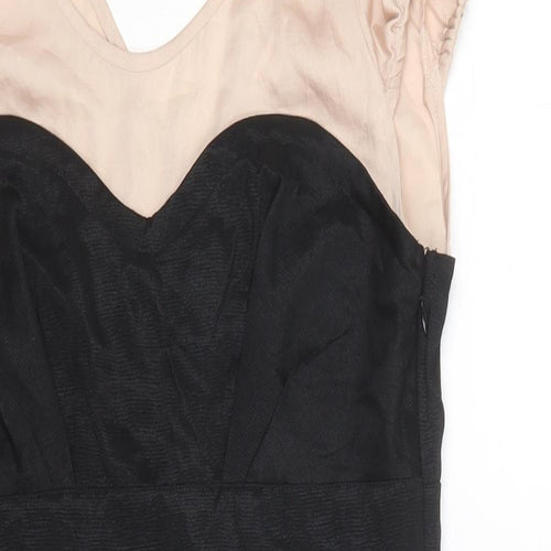 Miss Selfridge Womens Black Colourblock Viscose A-Line Size 12 Scoop Neck Zip