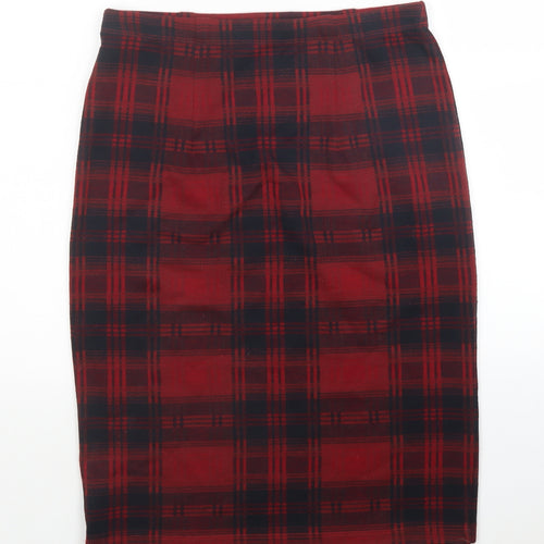 TU Womens Red Plaid Polyester A-Line Skirt Size 10