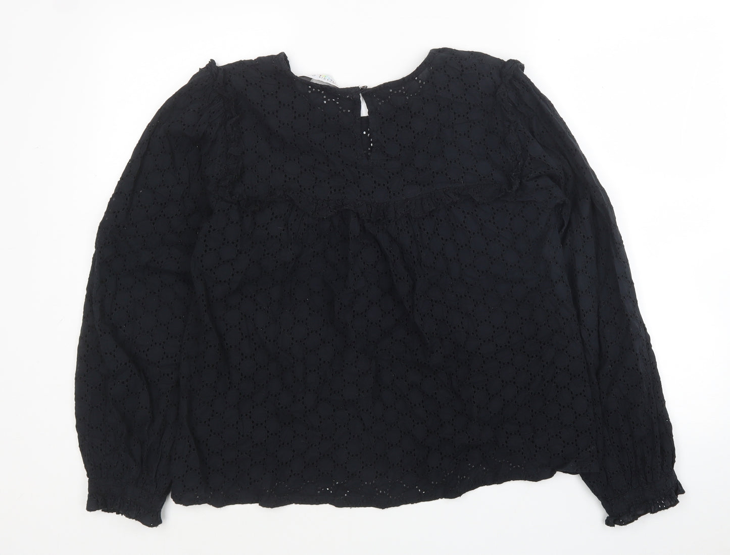 Compania Fantasia Womens Black Geometric Cotton Basic Blouse Size L Round Neck