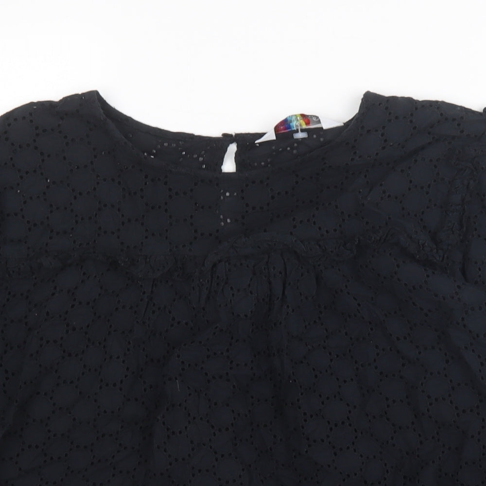 Compania Fantasia Womens Black Geometric Cotton Basic Blouse Size L Round Neck