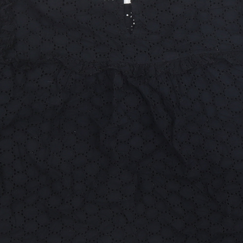 Compania Fantasia Womens Black Geometric Cotton Basic Blouse Size L Round Neck