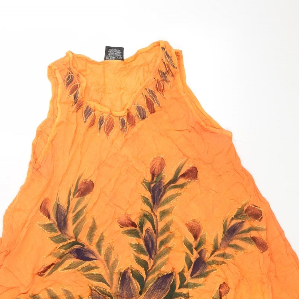 J.D. Womens Orange Geometric Rayon Tank Dress One Size Round Neck Pullover