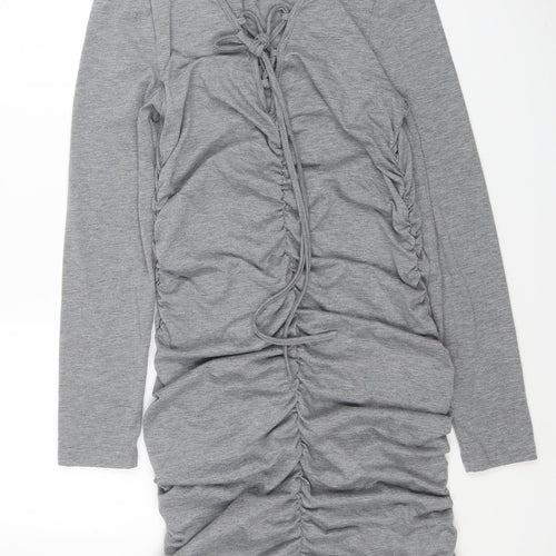 SheIn Womens Grey Polyester Bodycon Size L V-Neck Pullover