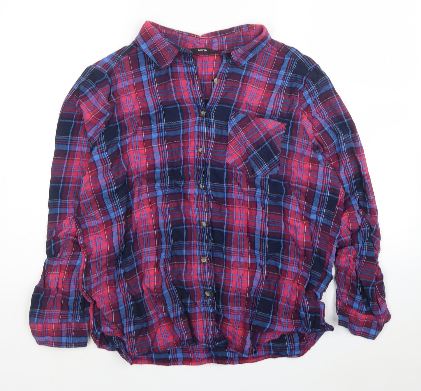 George Womens Multicoloured Plaid Cotton Basic Button-Up Size 18 Collared