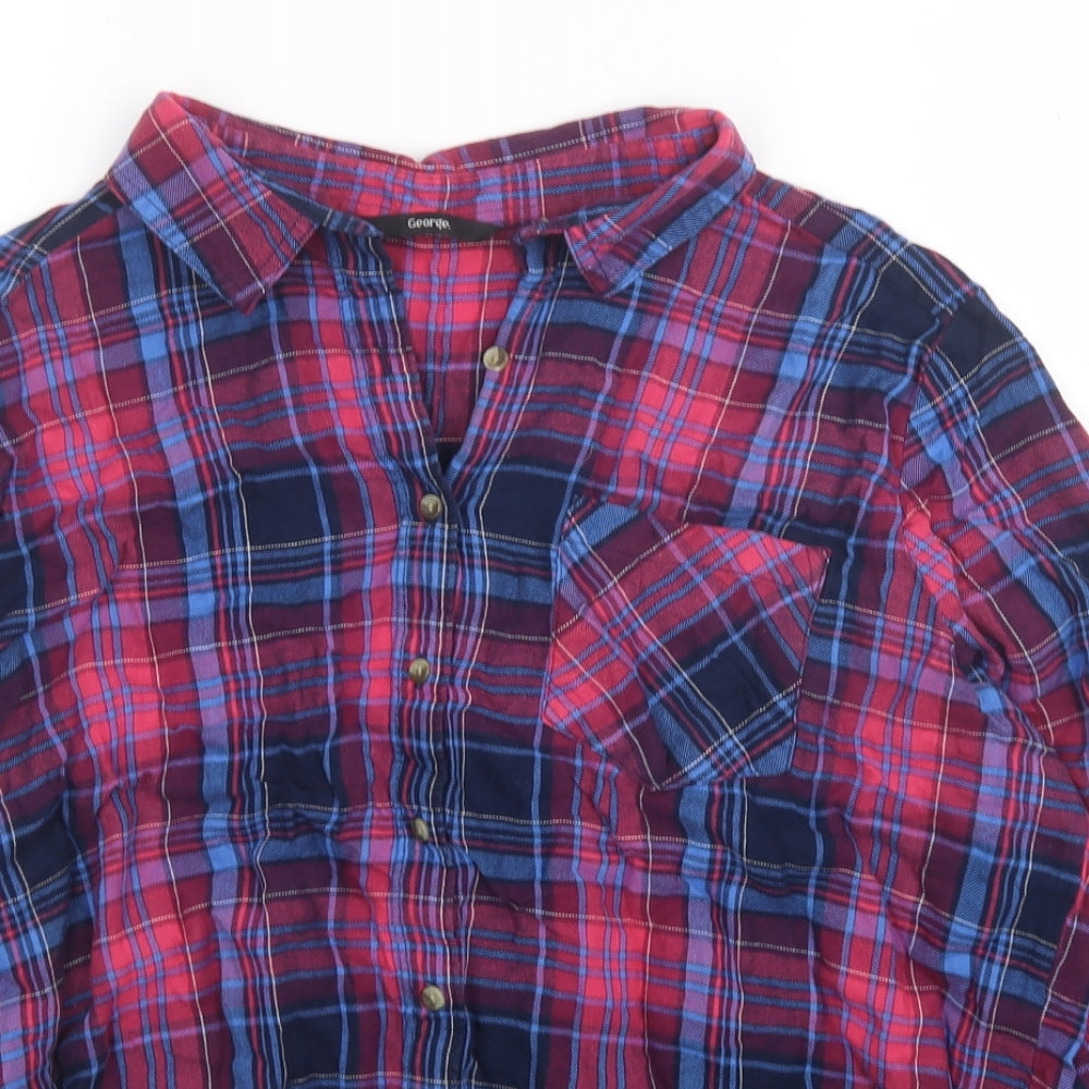 George Womens Multicoloured Plaid Cotton Basic Button-Up Size 18 Collared