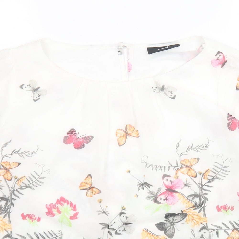 Waliis Womens Ivory Geometric Polyester Basic Blouse Size S Boat Neck - Butterflies