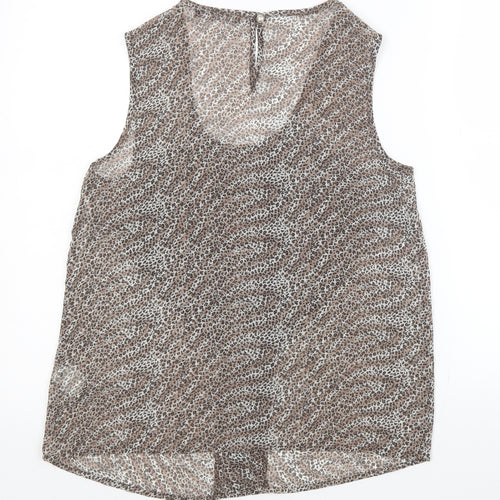 Atmosphere Womens Brown Animal Print Polyester Basic Blouse Size 10 Round Neck