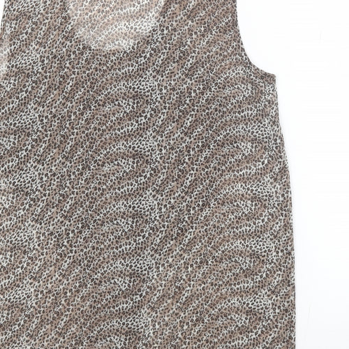 Atmosphere Womens Brown Animal Print Polyester Basic Blouse Size 10 Round Neck