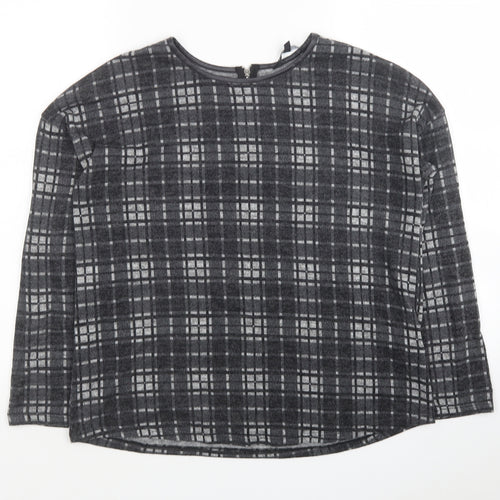 Peacocks Womens Grey Plaid Polyester Basic Blouse Size 12 Round Neck