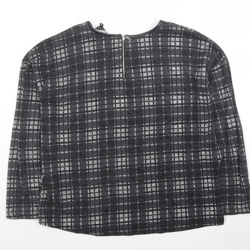 Peacocks Womens Grey Plaid Polyester Basic Blouse Size 12 Round Neck