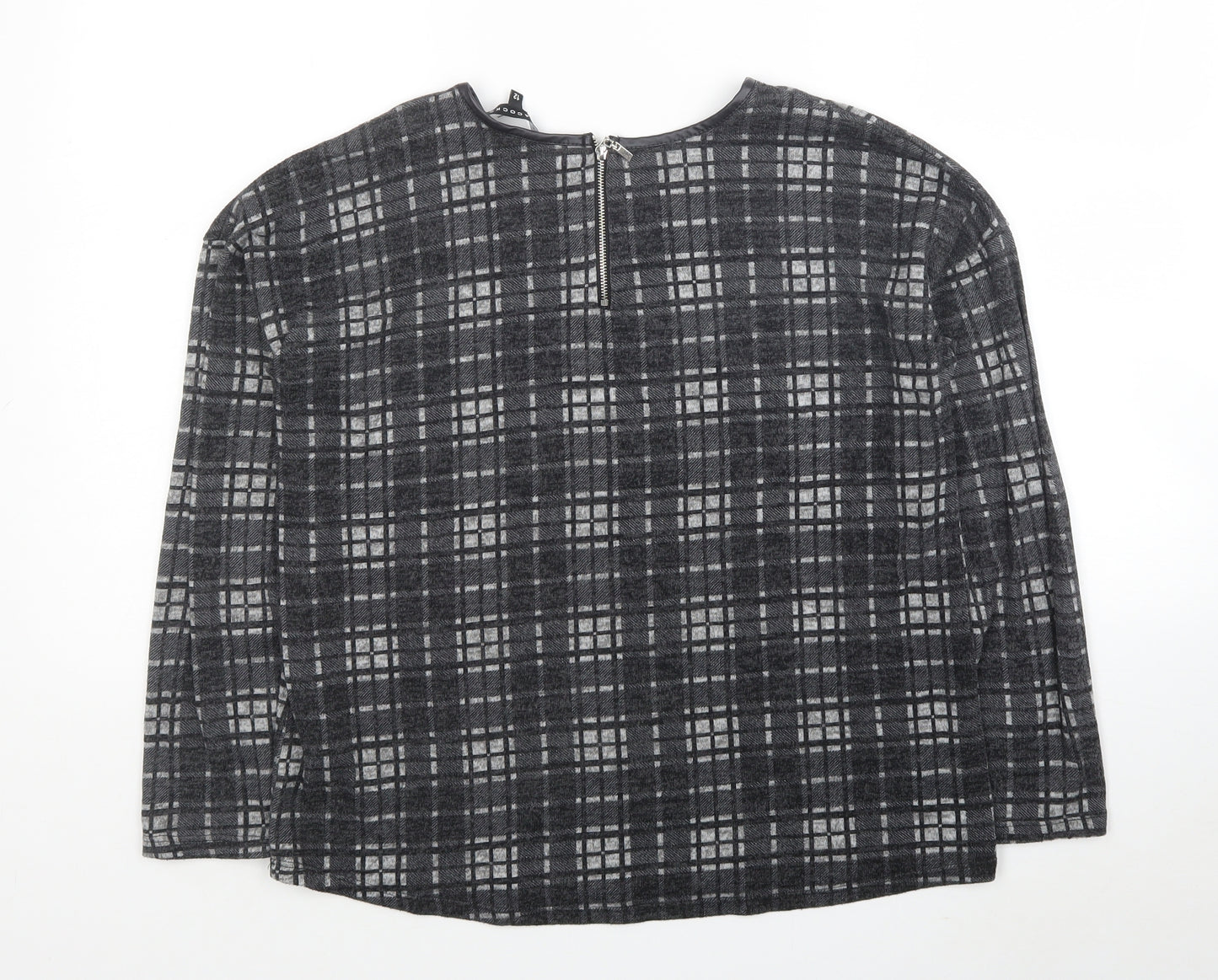 Peacocks Womens Grey Plaid Polyester Basic Blouse Size 12 Round Neck
