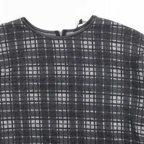 Peacocks Womens Grey Plaid Polyester Basic Blouse Size 12 Round Neck