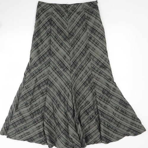 Preworn Womens Green Striped Polyester Trumpet Skirt Size 12 Zip