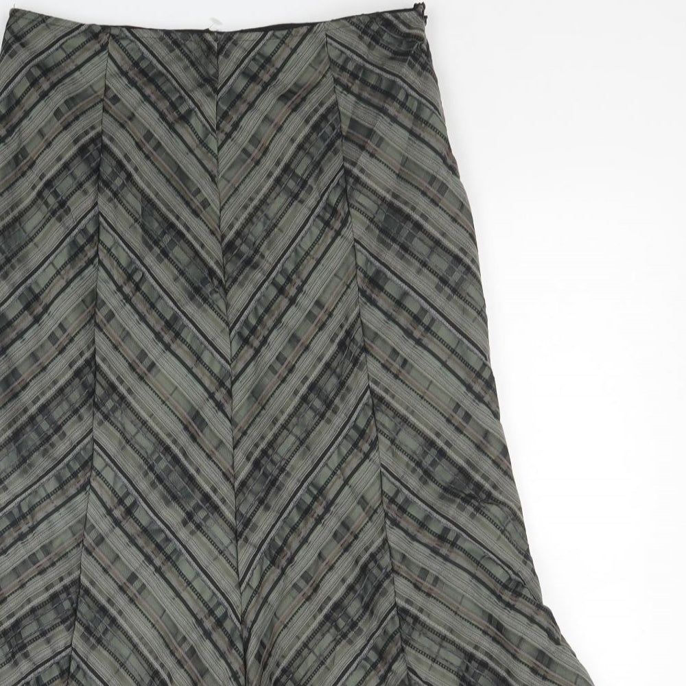 Preworn Womens Green Striped Polyester Trumpet Skirt Size 12 Zip
