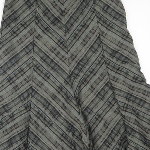 Preworn Womens Green Striped Polyester Trumpet Skirt Size 12 Zip