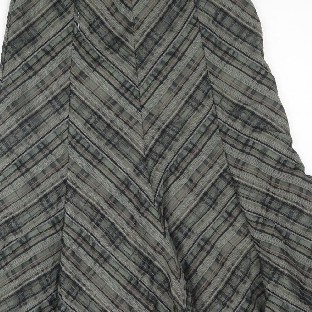 Preworn Womens Green Striped Polyester Trumpet Skirt Size 12 Zip