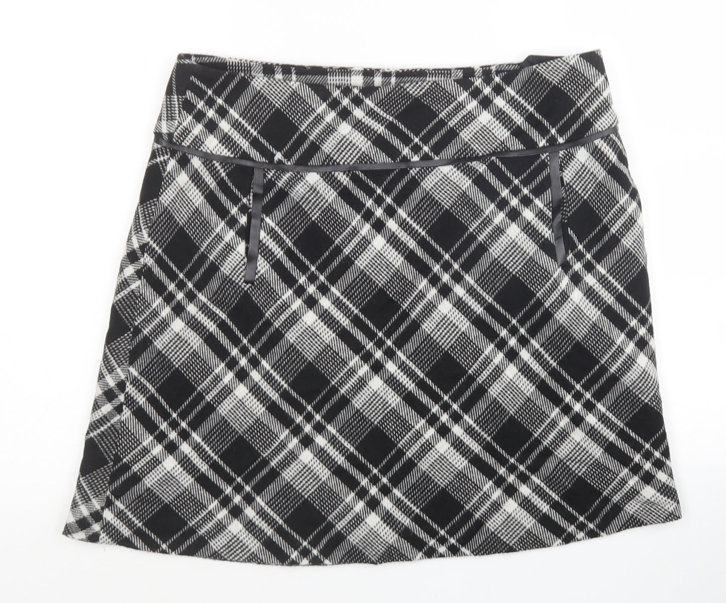 Wallis Womens Black Plaid Acrylic Mini Skirt Size 14 Zip
