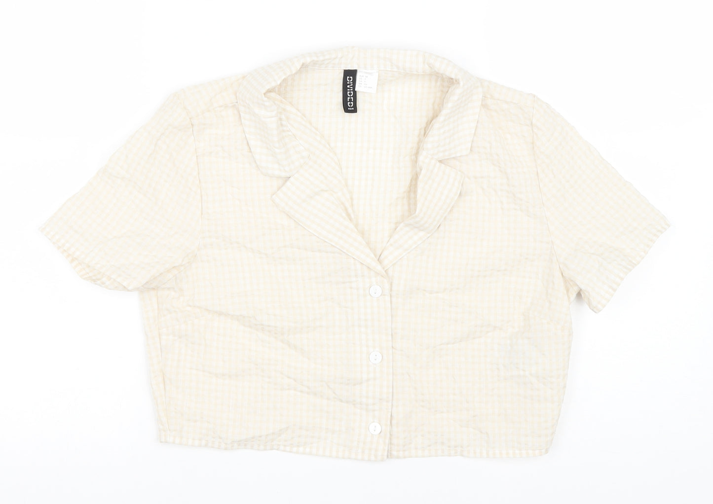 H&M Womens Yellow Geometric Cotton Cropped Button-Up Size 10 Collared
