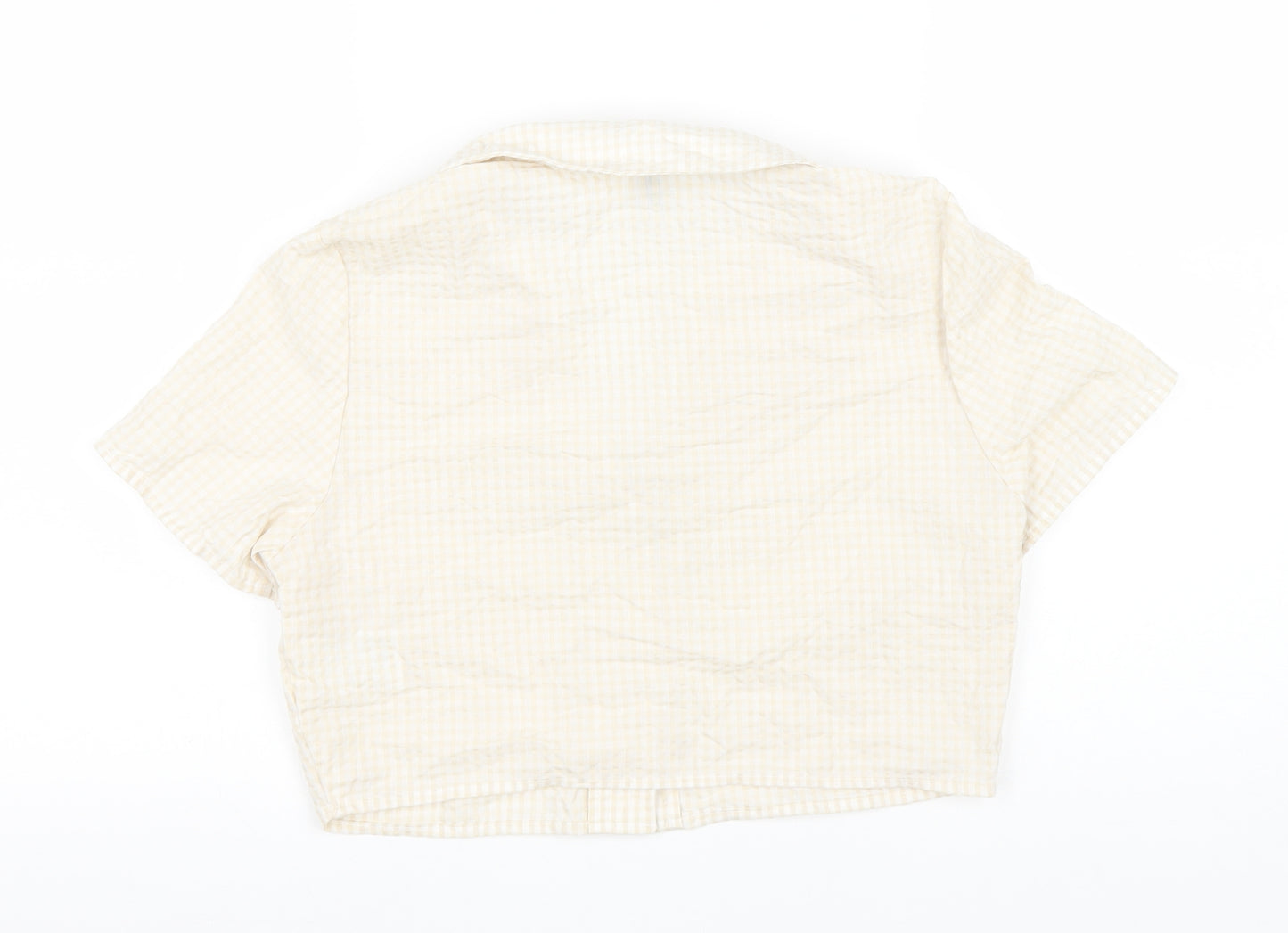 H&M Womens Yellow Geometric Cotton Cropped Button-Up Size 10 Collared