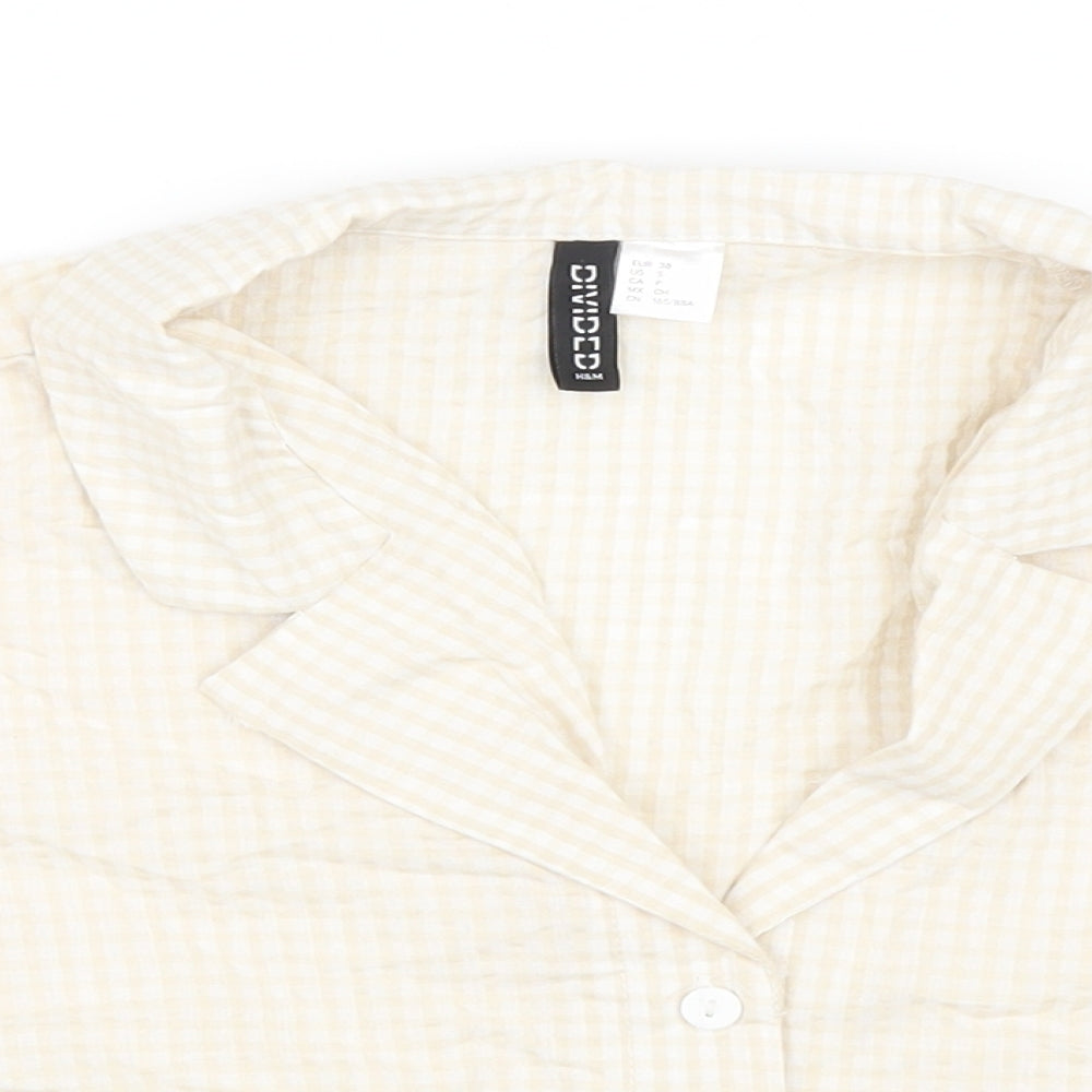 H&M Womens Yellow Geometric Cotton Cropped Button-Up Size 10 Collared