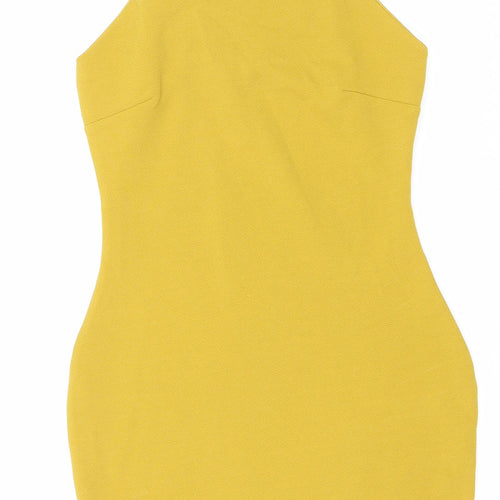Missguided Womens Yellow Polyester Tank Dress Size 6 Scoop Neck Pullover