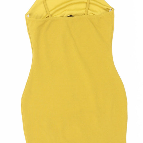 Missguided Womens Yellow Polyester Tank Dress Size 6 Scoop Neck Pullover