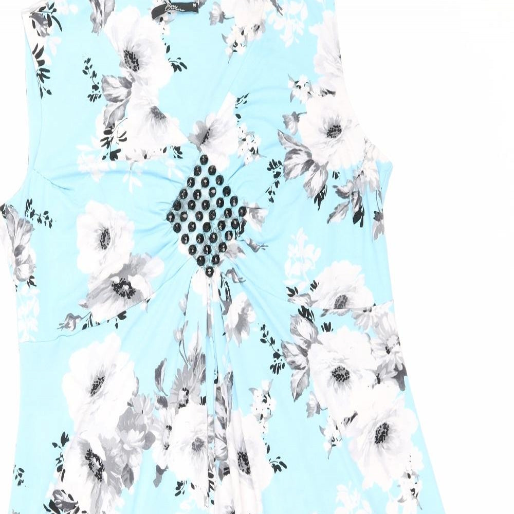 Bonmarché Womens Black Floral Polyester Fit & Flare Size 18 V-Neck Pullover