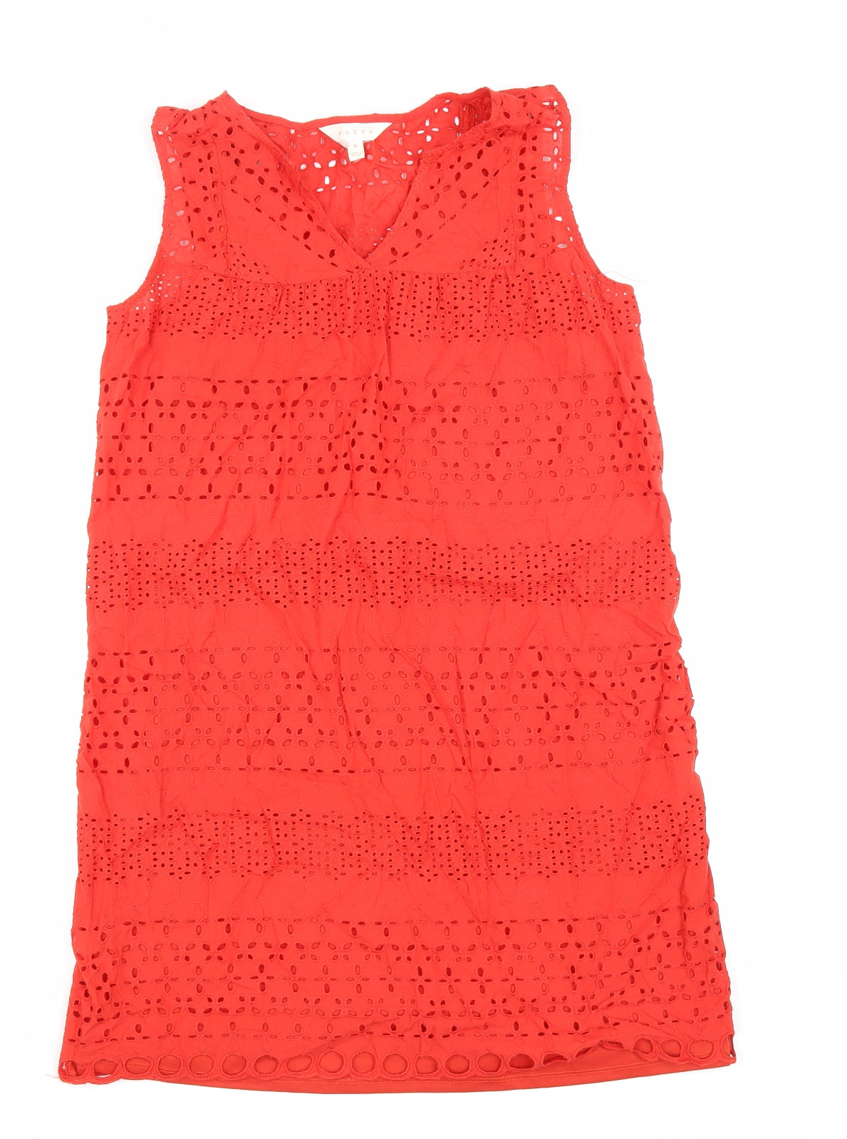 Adiva Womens Red Geometric Cotton Tank Dress Size M V-Neck Pullover