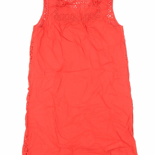Adiva Womens Red Geometric Cotton Tank Dress Size M V-Neck Pullover