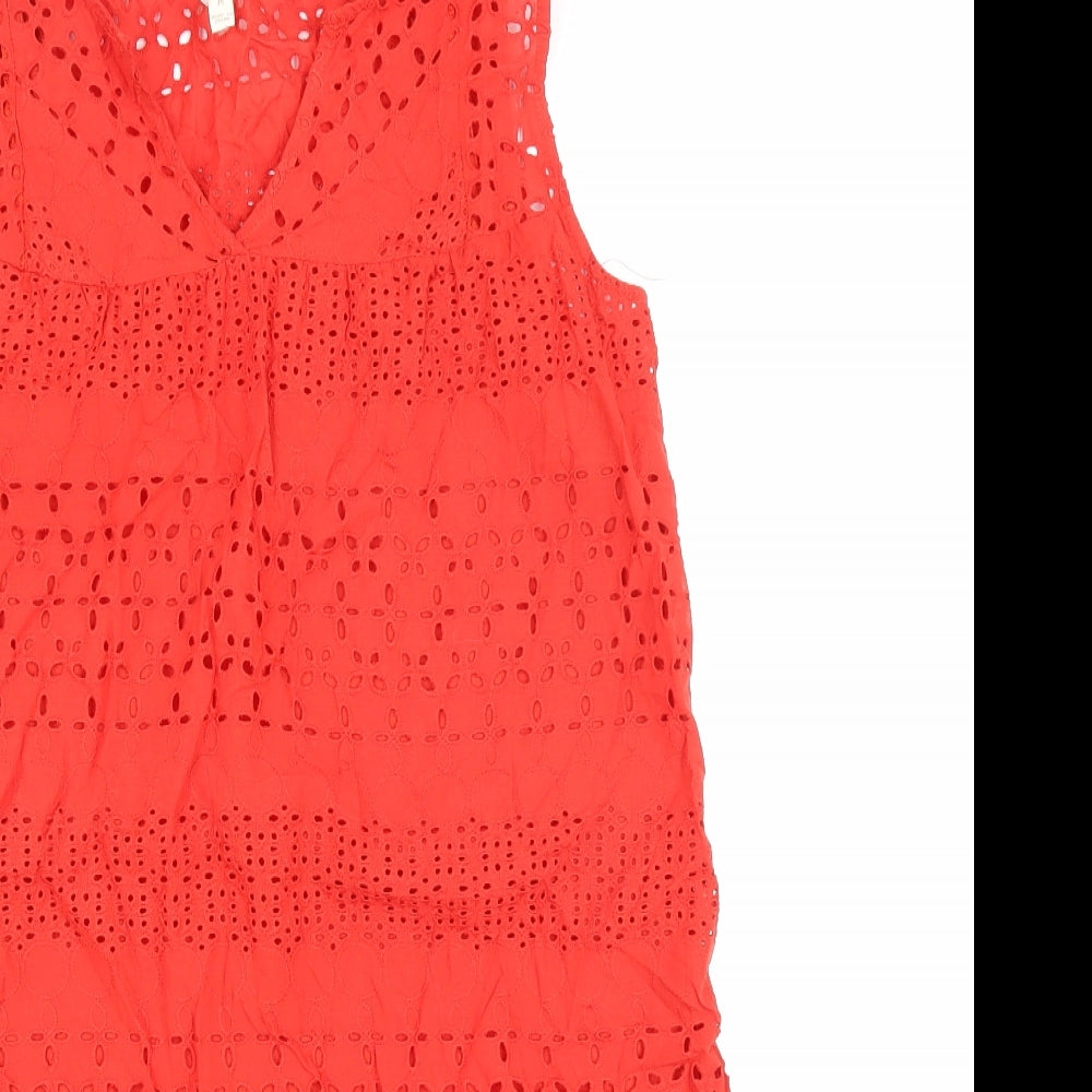 Adiva Womens Red Geometric Cotton Tank Dress Size M V-Neck Pullover