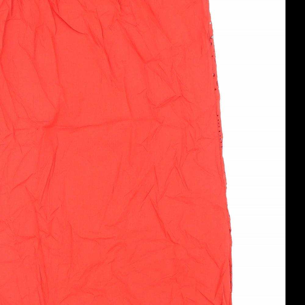 Adiva Womens Red Geometric Cotton Tank Dress Size M V-Neck Pullover