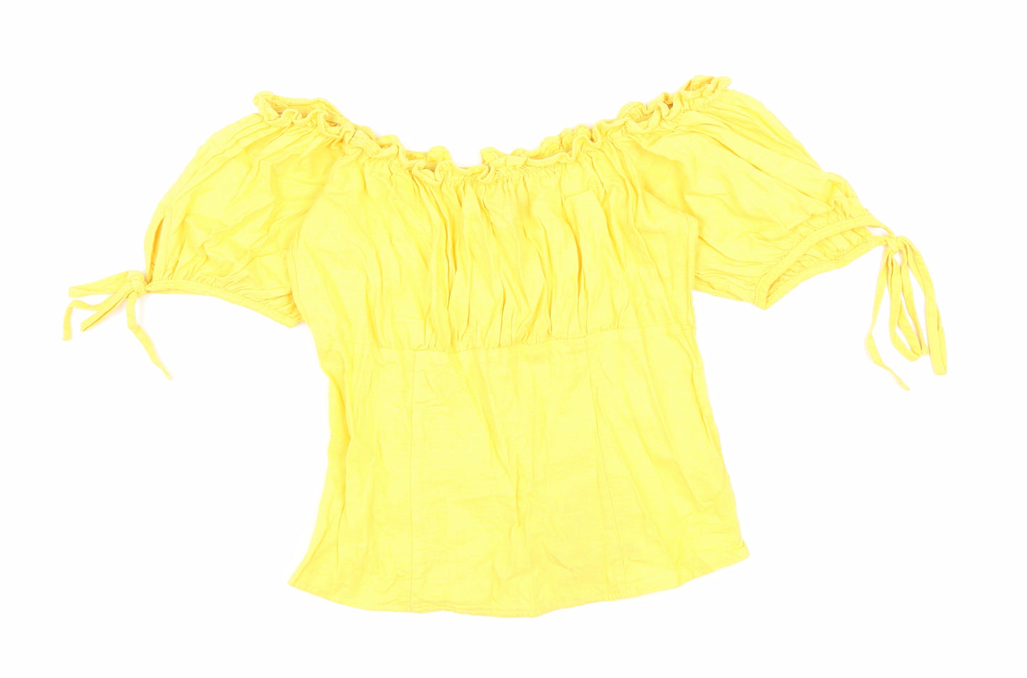 New Look Womens Yellow Linen Cropped Blouse Size 8 Off the Shoulder